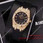 Clone Audemars Piguet Lady Royal Oak Diamond Gold Black Rubber 32mm